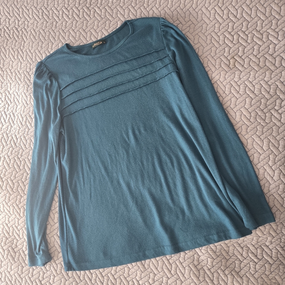 OFEEFAN Teal Long Sleeve Warm, Soft Large dressy casual Tunic length Blouse NWOT - Picture 4 of 8